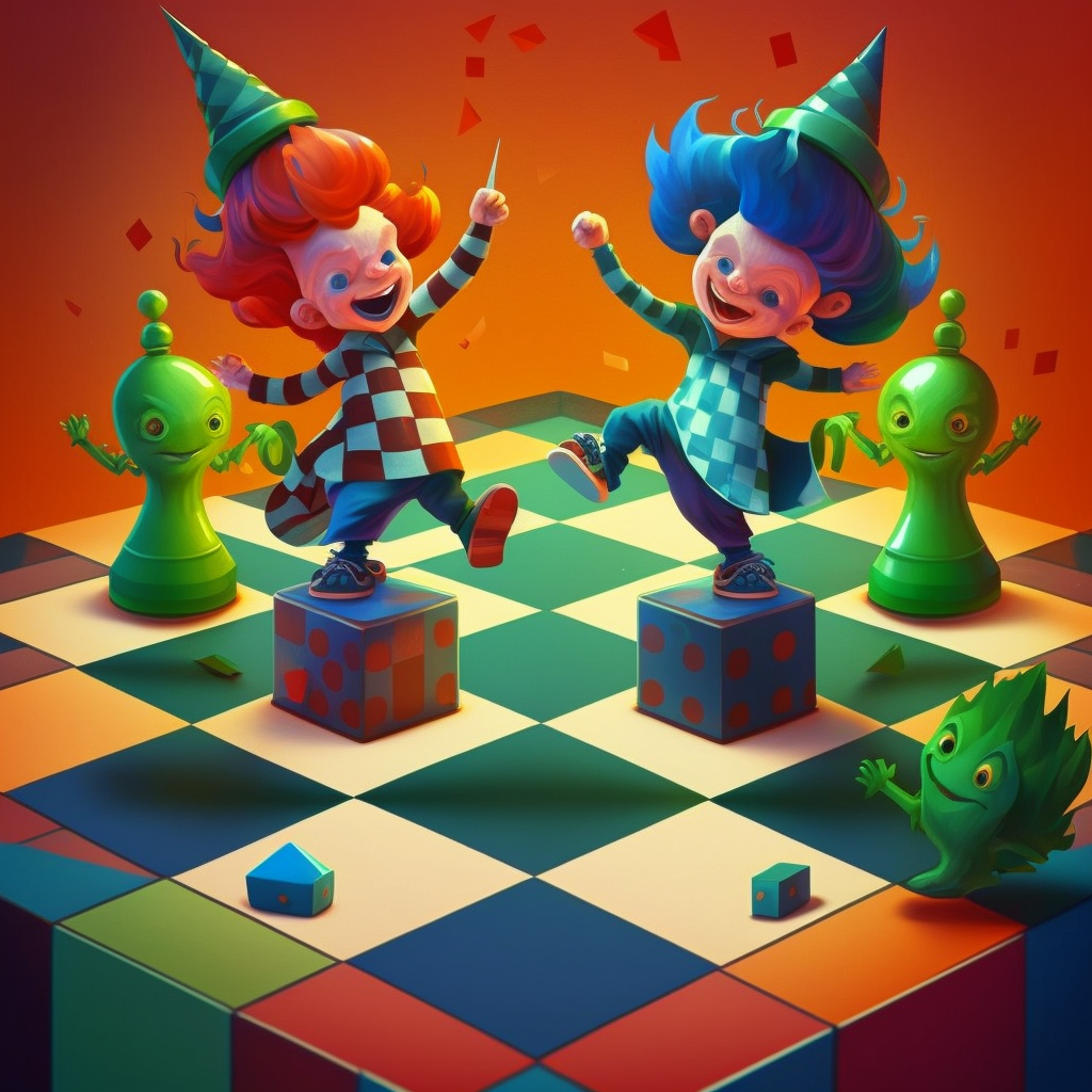 Two pixies dancing upon the chess board